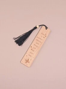 1 pieza Separador de libros de madera sencillo, diseño personalizado con borlas de diferentes colores, separador de libros de ayuda para la lectura, accesorios de lectura en el hogar, útiles escolares de vuelta a clases - Marrón - Ver 10