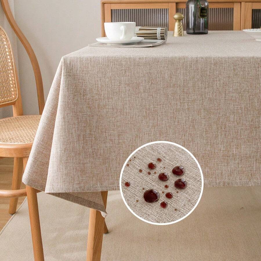 1 件亚麻质感桌布，日式简约方形设计，适用于厨房、餐厅、客厅、办公桌，适合日常家居装饰、派对和节日装饰，防油防水 - 卡其色 - 查看 1