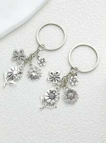 1 peça de chaveiro com contas de pérolas e flores prateadas, adequado para bolsas, mochilas, chaves de carro, um presente para amigas, professoras, mães, meninas, acessórios para carro, mochilas, mochilas para escola, acessórios góticos fofos para bolsa Y2K, cordões com porta-identidade, acessórios para carro, pingentes para bolsa