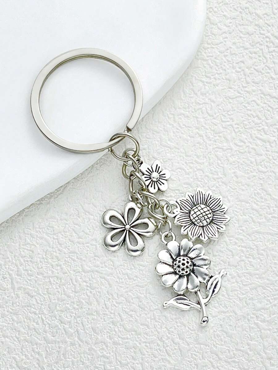 1 peça de chaveiro com contas de pérolas e flores prateadas, adequado para bolsas, mochilas, chaves de carro, um presente para amigas, professoras, mães, meninas, acessórios para carro, mochilas, mochilas para escola, acessórios góticos fofos para bolsa Y2K, cordões com porta-identidade, acessórios para carro, pingentes para bolsa