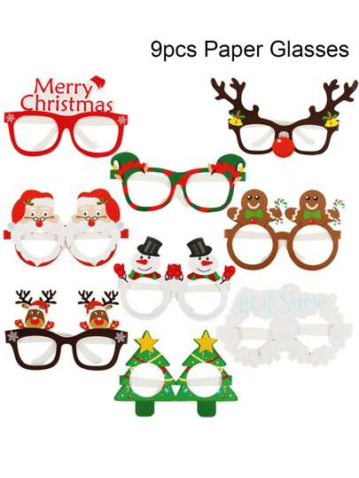9 Pcs Paper Christmas Glasses Bulk Holiday Glasses Frames Christmas Sunglasses Fun Christmas Accessories Christmas Party Decorations Costume Eyeglasses For Gifts Photo Props Favors