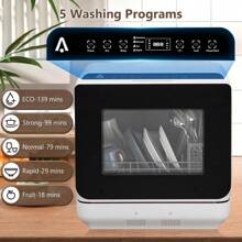 Compact Portable Countertop Dishwasher With 5 Programs, Dual Sprays, 149°F High Temp, Air Dry, 5L Water Tank - Versatile Mini Dishwasher For RVs - Black and White - View 6