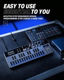 Donner Analog Bass Synthesizer And Sequencer, Donner Essential B1 With Intuitive User Interface, 128 Patterns Memory, Saturation & Delay Effects, Make For Classic Acid Sound - Black - View 8
