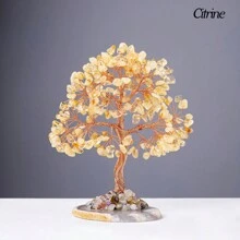 1PC Natural Crystal Lucky Tree Copper Wire Winding Colorful Gravel With Agate Slice Base Home Decoration Money Trees
