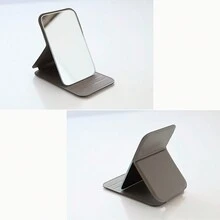 1 Gương Trang Điểm Để Bàn Mini Có Thể Gập Lại, Gương Nhỏ Di Động, Gương Trang Điểm Da PU Màu Trơn, Gương Tiện Lợi - Xám - Xem 4
