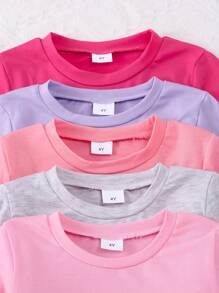 10pcs/Set Young Girl Casual Solid Color Lightweight Soft Knit Fabric Long Sleeve T-Shirt And Pants Sets - Multicolor - View 3