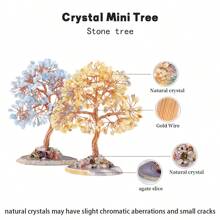 1PC Natural Crystal Lucky Tree Copper Wire Winding Colorful Gravel With Agate Slice Base Home Decoration Money Trees