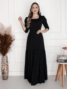 Beautiful Long Dress 3 Marias Moda Evangelica Launch - Black - View 2