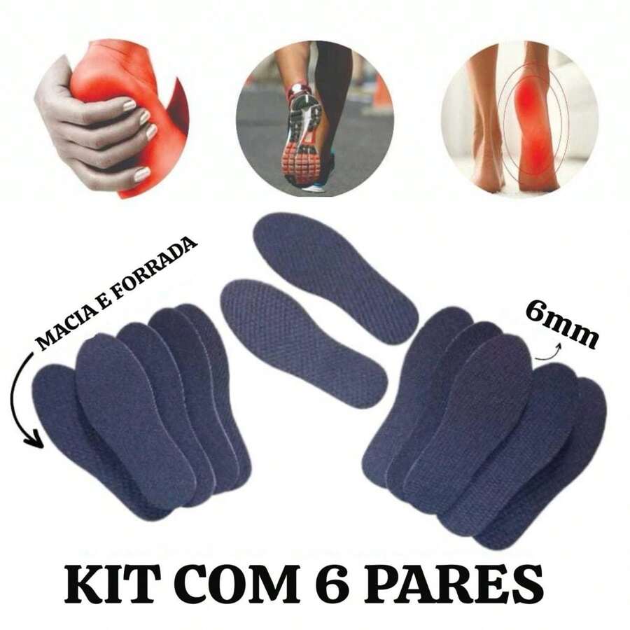 Kit 6 Pairs E.V.A Insole 6mm Premium Anatomical Comfortable For Several Hours Of Work Ideal For Sneakers And Shoes - màu đen - Xem 1