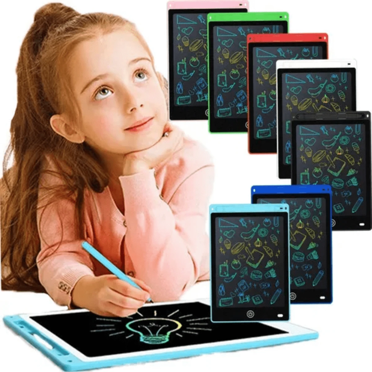 Pizarra tipo tablet mágica de dibujo con lápiz especial. Pizarra multicolor, funcional para niños - Blanco - Ver 1