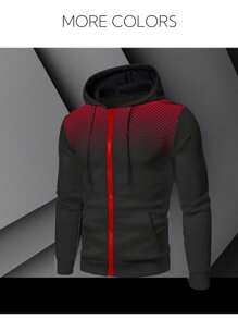 Men's Casual Gradient Polka Dot Print Kangaroo Pocket Zip-Up Hoodie