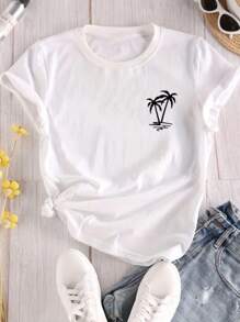 100% Cotton Women's T-Shirt With Print - 白色 - 查看 1