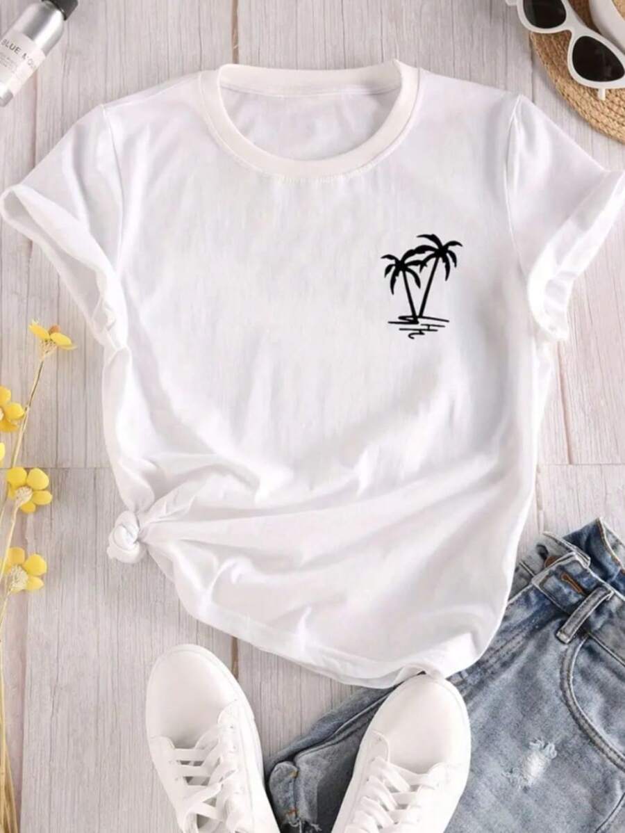 100% Cotton Women's T-Shirt With Print - 白色 - 查看 1