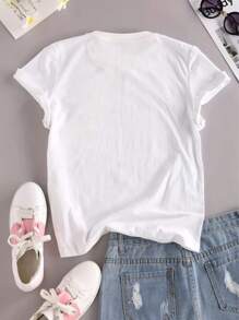 100% Cotton Women's T-Shirt With Print - 白色 - 查看 2