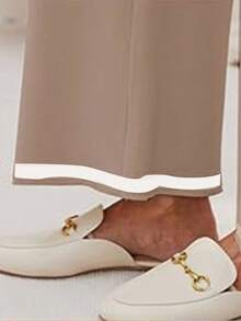 Conjuntos de dos piezas para mujer, que incluyen una blusa de manga corta y pantalones casuales de pierna ancha; conjuntos de dos piezas de pantalones deportivos de manga corta de color sólido, que incluyen una camiseta y pantalones de manga larga; conjuntos de camiseta y pantalones con dobladillo acanalado para mujer, adecuados para diversas ocasiones. - Caqui - Ver 8