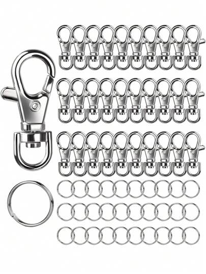 30/60 件金属旋转弹簧钩和钥匙圈、小龙虾爪钥匙扣和钥匙扣环，适用于钥匙扣夹、钥匙、珠宝制作、工艺品、金银