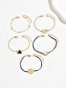 Bộ 5 vòng tay nhiều lớp in hình trái tim Bohemian dành cho nữ ngày lễ có thể điều chỉnh hàng ngày - Nhiều màu - Xem 2