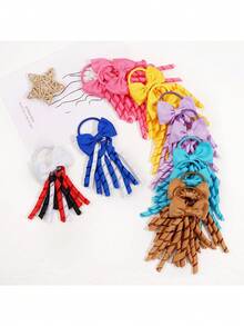 TRIXY 2 件蝴蝶结带流苏松紧带，啦啦队发带，适合女孩 - 学院风，返校 - 彩色 - 查看 2