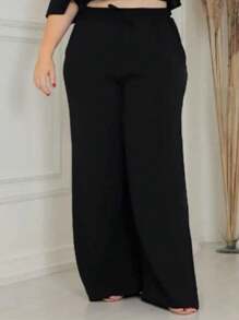 Plus Size Women's Pantalona High Waist Social Pants With Fully Premium Side Pocket - 黑色 - 查看 1