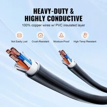 30 Feet RV Power Cord, 50 Amp, Heavy Duty STW 6/3 + 8/1 Generator Cord, NEMA 14-50P Male NEMA SS2-50R Female Plug, With LED Indicator Handle 15A Adapter, For RVs, ETL Listed