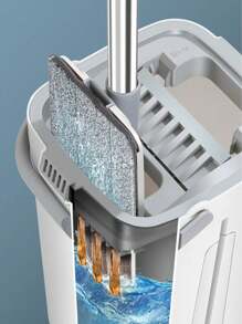 Set De Cubo Con Escurridor Y Trapeador Sin Manos Para Pisos Planos, Incluye 2 Almohadillas De Microfibra Lavables Para Uso En Húmedo Y Seco, Sistema De Limpieza De Pisos Para El Hogar Para Todo Tipo De Pisos Y Ventanas Trapeador Giratorio Auto Exprimible 360° Con 2pzs Microfibra - Blanco y Negro - Ver 3