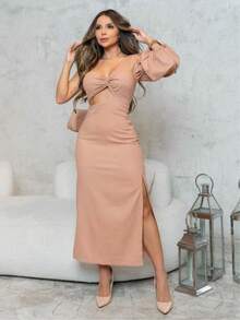 Women's Elegant One Shoulder Dress - 米色 - 查看 1