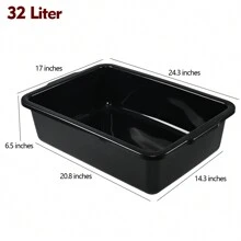 Anbers 4 Packs 35 L Commercial Bus Tubs Box/Tote Box, Plastic Utility Basin Tub, Black - Black - View 3