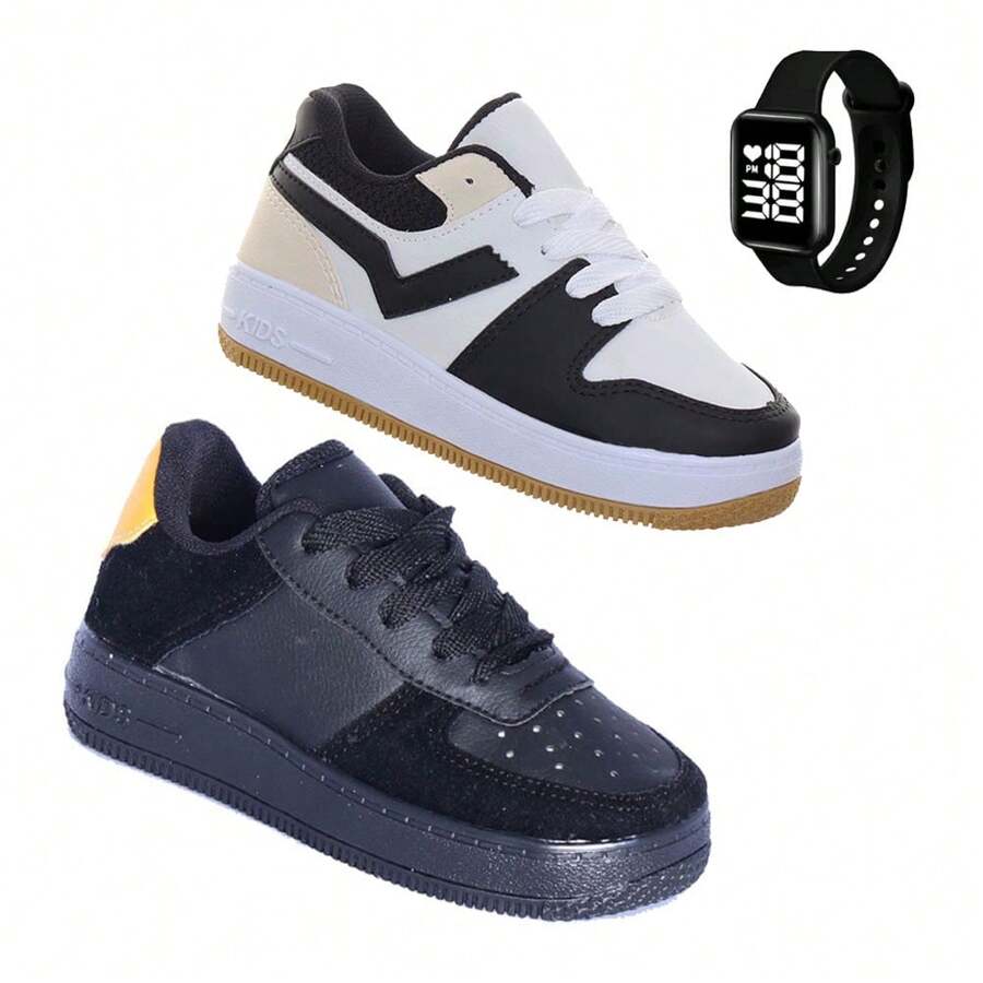 Kit 2 Comfortable Children's Tennis Shoes + Watch - 黃色 - 查看 1