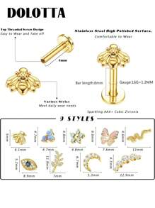 DOLOTTA DOLOTTA 1PC 20G Cartilage Earrings Stud For Women Stainless Steel Top Screw Flat Back Earrings Butterfly Moon Flower CZ Cartilage Earrings Helix Tragus Piercing Jewelry Valentines,Mom,Mother,Mother's Day,Gift