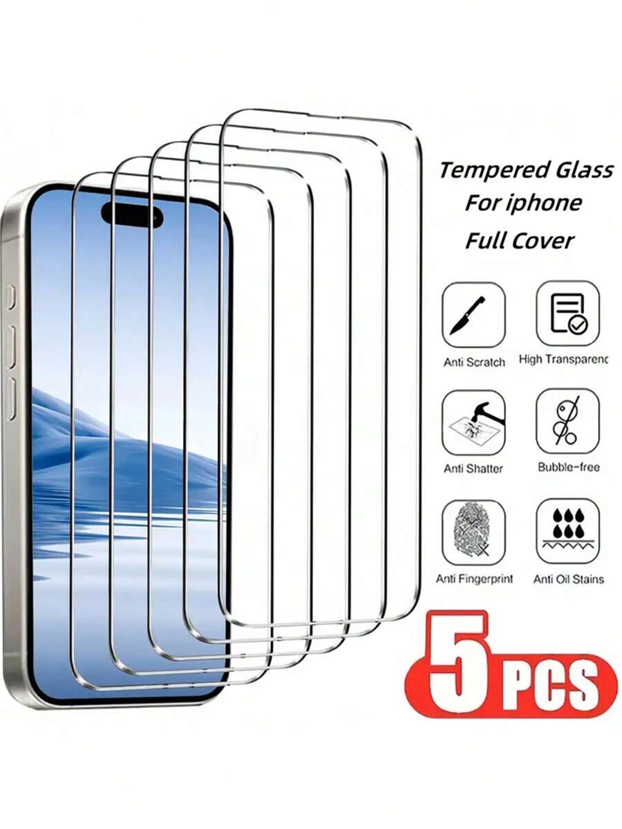 5 件全覆盖高清屏幕保护膜，兼容 iPhone 11 12 13 Pro Max，玻璃；兼容 iPhone 14 Pro 15 Pro Max，钢化玻璃；兼容 iPhone 14 Plus 15 Plus，玻璃膜 - 無色 - 查看 1