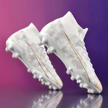 New High-Top Football Shoes Recommended For School, Match, Training, Anti-Slip, Spikes, Unisex Adult Soccer Shoes - White - View 2