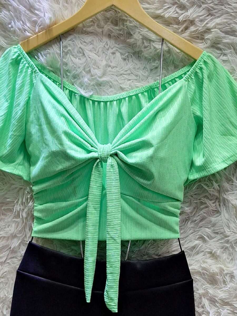 CROPED PLUS SIZE MESH WITH REMOVABLE BOW DETAIL LINED WITHOUT BULGE. - Màu xanh Bạc hà - Xem 1