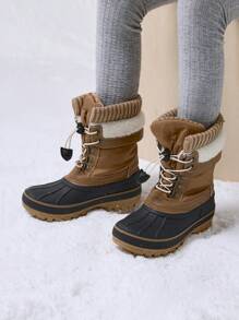 Kids Winter Snow Boots | Waterproof Insulated Mid Calf Ski Boots With Cozy Knit Collar For Boys & Girls - Cà phê nâu - Xem 2