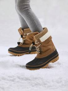 Kids Winter Snow Boots | Waterproof Insulated Mid Calf Ski Boots With Cozy Knit Collar For Boys & Girls - Cà phê nâu - Xem 3