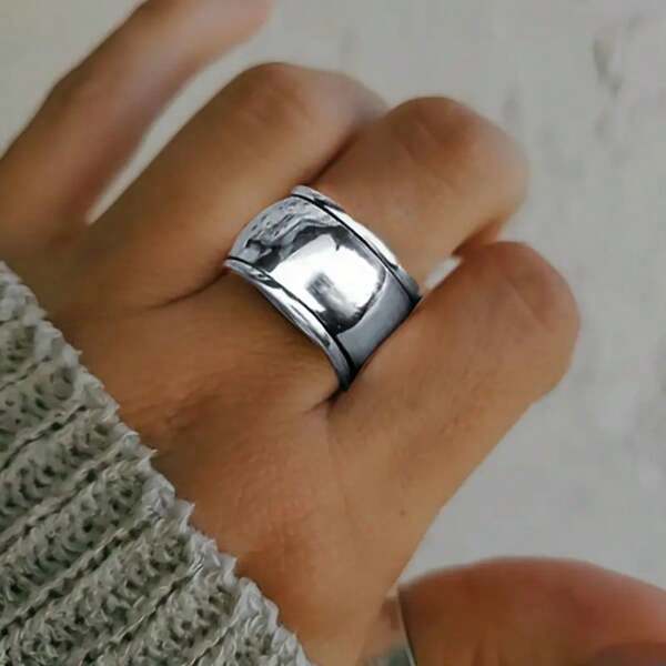1pc Minimalist Wide Band Ring Jewelry Silver Plated & 14K Gold Plated & Rose Golden Copper Finger Ring Jewelry