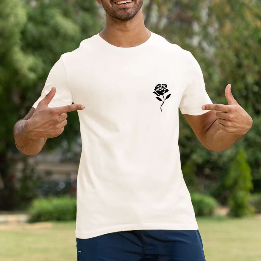 Basic Plain 100% Cotton T-Shirt Various Colors Flower Casual Fashion Printed - Kem - Xem 1