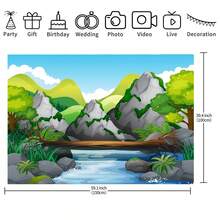 1pc Colorful Cartoon Mountain Landscape Birthday Theme Backdrop, Photo Studio Hanging Cloth Background - Multicolor - View 8