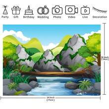 1pc Colorful Cartoon Mountain Landscape Birthday Theme Backdrop, Photo Studio Hanging Cloth Background - Multicolor - View 7