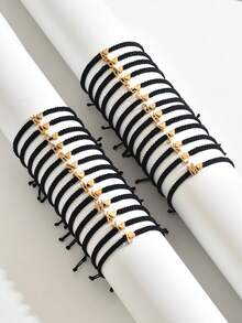 1 件女士首字母心形手链手工绳编织手链简约珠宝情侣手链 - 彩色 - 查看 2