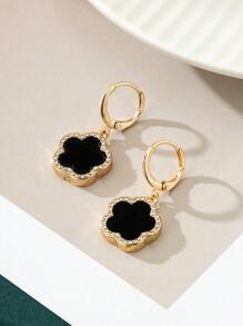 1 par de elegantes pendientes colgantes con trébol de strass, regalo de moda para fiesta para mujeres en San Valentín - Negro - Ver 4