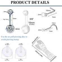 15pcs/Sets Ear Piercing Kit Nose Piercing Kit Belly Button Piercing Kit,Self Body Piercing Kit Sets At Home - White - View 6