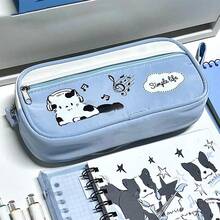 1pc Cute Cat Printed Stationery Bag, Double Zipper Drawstring Pencil Case, Large Capacity Student School Supplies, Back To School Gift - Multicolor - View 1