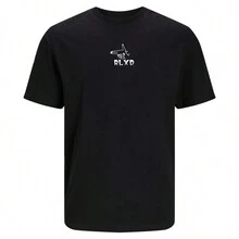 Camiseta Streetwear de Algodão Gola Redonda Estilo Skatista Estampada Preta e Branca
