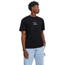 Camiseta Streetwear de Algodão Gola Redonda Estilo Skatista Estampada Preta e Branca