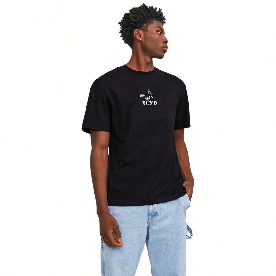 Camiseta Streetwear de Algodão Gola Redonda Estilo Skatista Estampada Preta e Branca