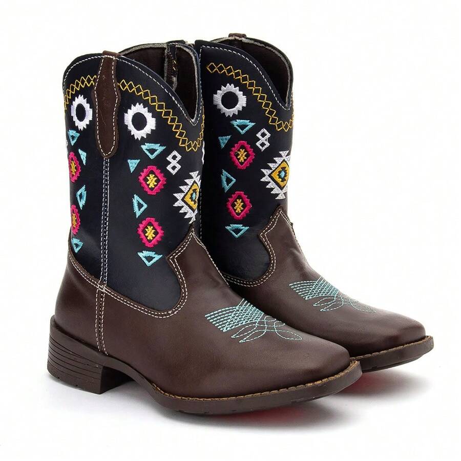 Texana Children's Girl's Colorful Embroidered Boiadeira Boot - Rust Brown - View 1