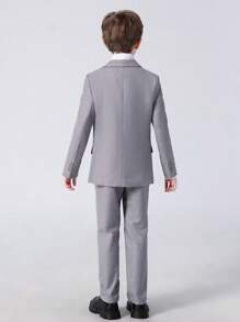 Tween Boy Back To School 6 Pieces Gentleman Suit Set: Jacket, Vest, Shirt, Pants, Tie, Suspenders - Light Grey - View 3