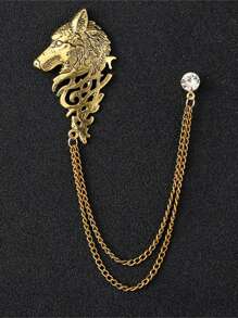 1 peça Broche em forma de ave de rapina feroz (morcego, lobo, águia) em estilo retrô dourado/prateado para terno masculino