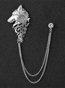 1 peça Broche em forma de ave de rapina feroz (morcego, lobo, águia) em estilo retrô dourado/prateado para terno masculino