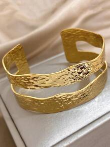 Vòng tay hình học hai lớp cho nữ Vòng tay thép không gỉ dạng mở Vòng tay bản rộng cho tiệc tùng hàng ngày Quà tặng trang sức sinh nhật Giáng sinh - Mở - Xem 6